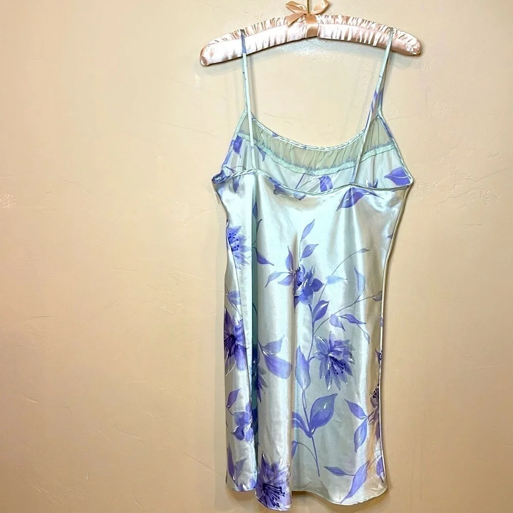 NEW VTG 90s California Dynasty sleep chemise slip dress Mint Purple Sz M - Picture 7 of 13